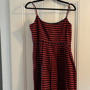 J crew factory red and blue stripped dress with pockets